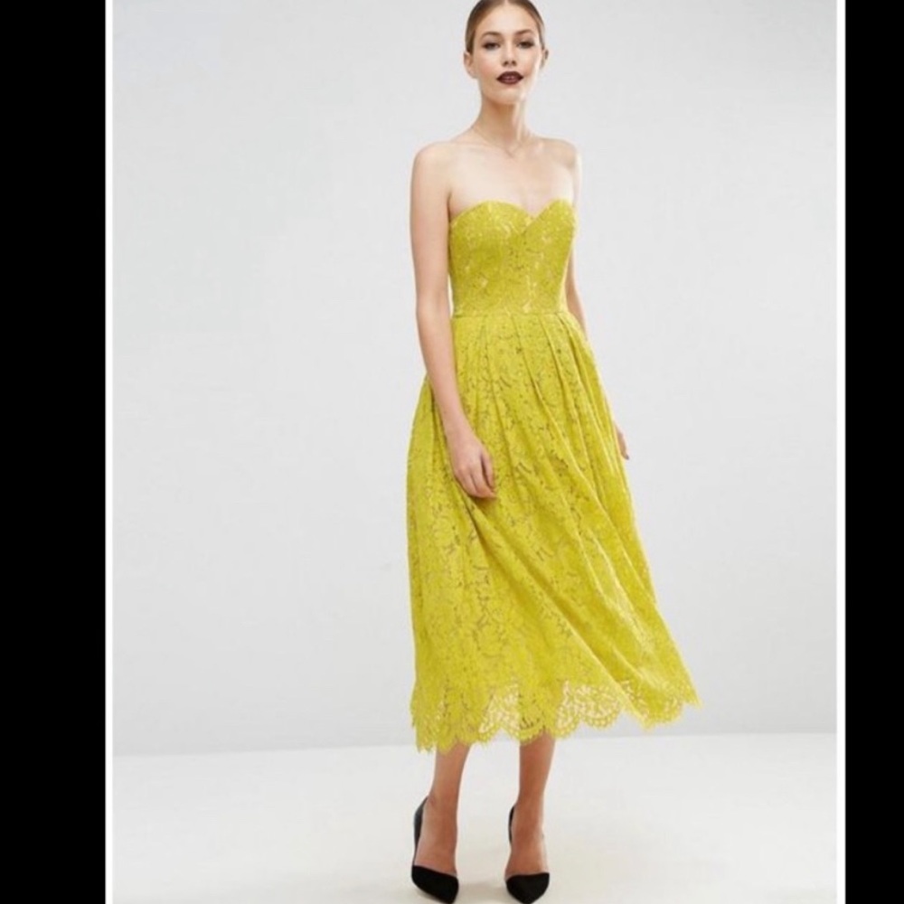 Asos Sweetheart Lace Bandeau Midi Dress wedding guest, prom, bridesmaid